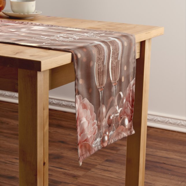 happy new year 2026 champagne floral short table runner (In Situ)