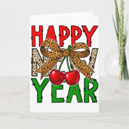 Happy New Year 2026 Cherries & Leopard Coquett Card