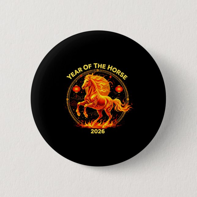 Happy New Year 2026 Chinese New Year Horse Zodiac  Button (Front)