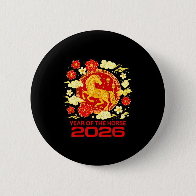 Happy New Year 2026 Chinese New Year Horse Zodiac  Button (Front)