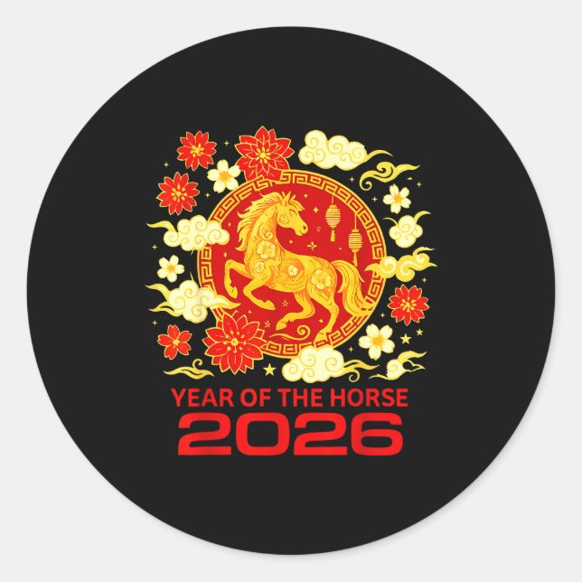 Happy New Year 2026 Chinese New Year Horse Zodiac  Classic Round Sticker (Front)