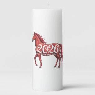 Happy New Year 2026 Chinese Red Horse  Pillar Candle
