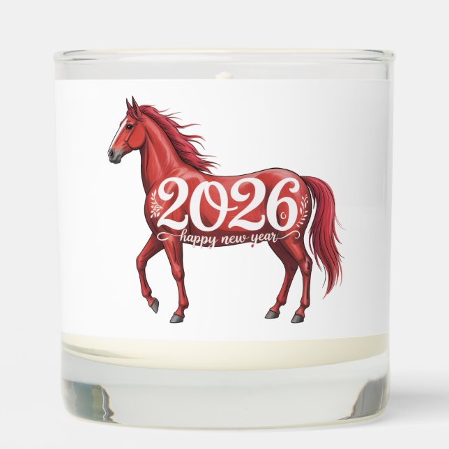 Happy New Year 2026 Chinese Red Horse  Scented Candle (Front)