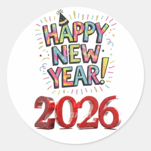 happy new year 2026 classic round sticker (Front)