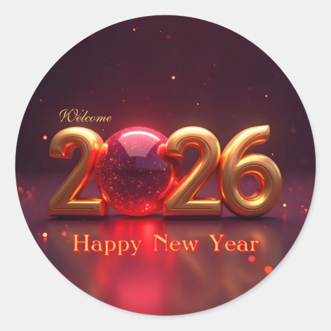 Happy New Year 2026 Classic Round Sticker (Front)