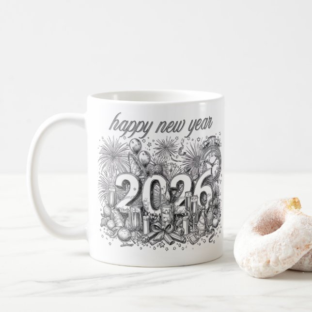 happy new year 2026 coffee mug (With Donut)