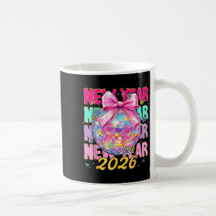 Happy New Year 2026 Coquette Bow & Disco Ball Coffee Mug