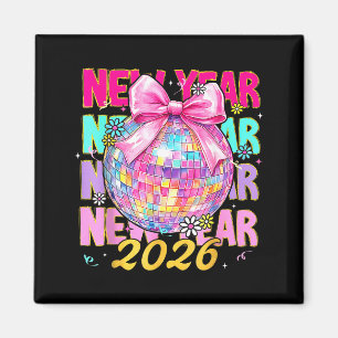 Happy New Year 2026 Coquette Bow & Disco Ball Magnet