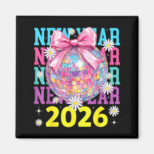 Happy New Year 2026 Coquette Bow & Disco Ball Magnet