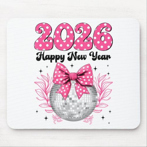 Happy New Year 2026 Coquette Bow & Disco Ball  Mouse Pad