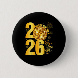 Happy New Year 2026 Coquette Bow Disco Ball New Ye Button