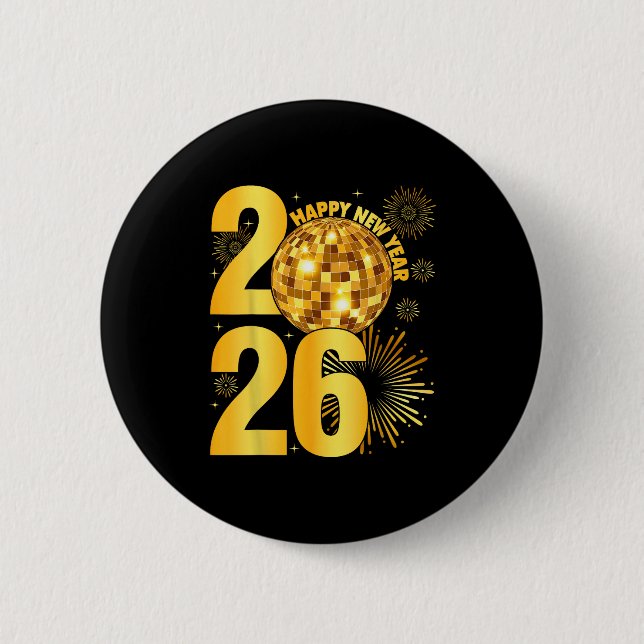 Happy New Year 2026 Coquette Bow Disco Ball New Ye Button (Front)