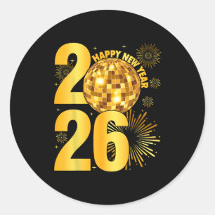 Happy New Year 2026 Coquette Bow Disco Ball New Ye Classic Round Sticker