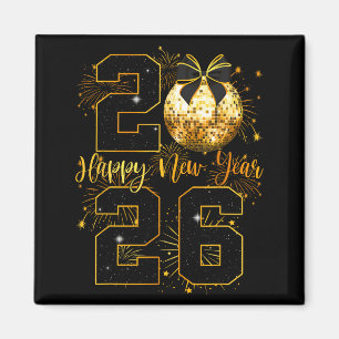 Happy New Year 2026 Coquette Bow Disco Ball New Ye Magnet