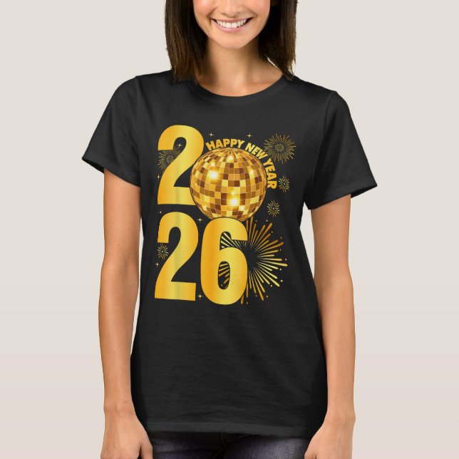 Happy New Year 2026 Coquette Bow Disco Ball New Ye T-Shirt (Front)