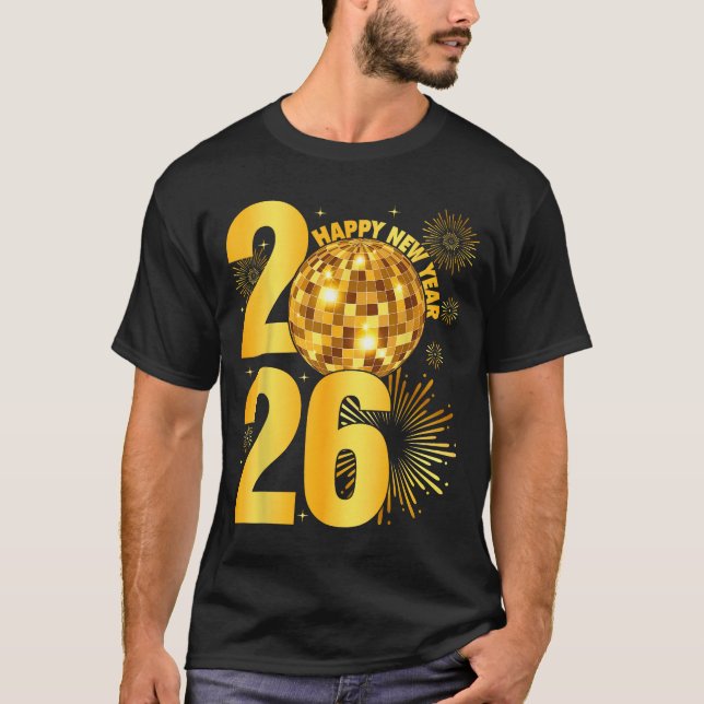 Happy New Year 2026 Coquette Bow Disco Ball New Ye T-Shirt (Front)