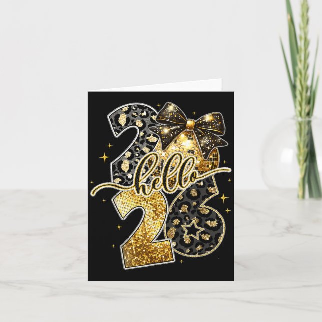 Happy New Year 2026 Coquette Bow Golden Family Mat Card (Front)