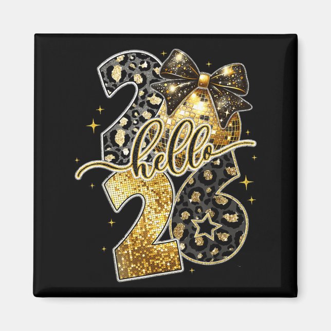 Happy New Year 2026 Coquette Bow Golden Family Mat Magnet (Front)