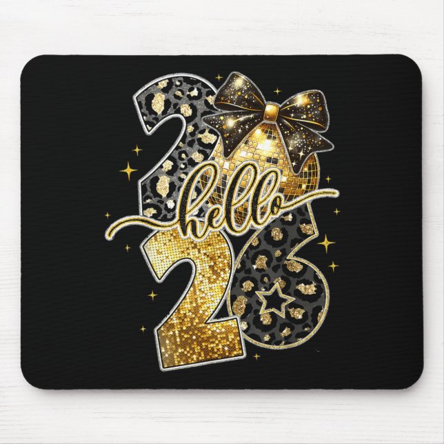 Happy New Year 2026 Coquette Bow Golden Family Mat Mouse Pad (Front)