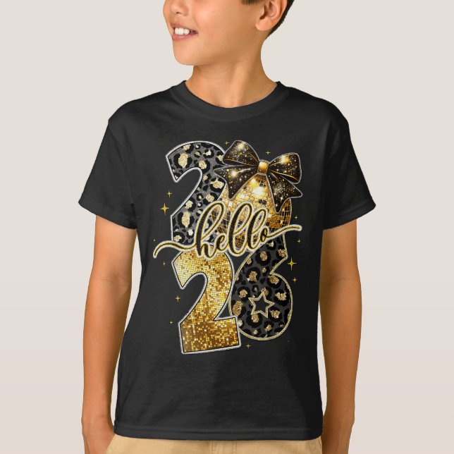 Happy New Year 2026 Coquette Bow Golden Family Mat T-Shirt (Front)
