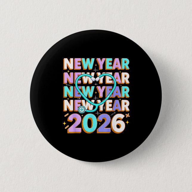 Happy New Year 2026 Coquette Bows New Years Nurse  Button (Front)