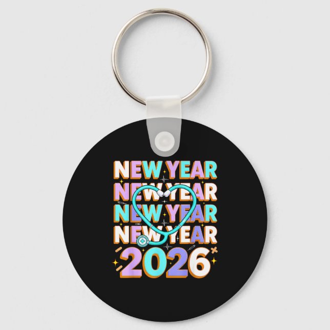 Happy New Year 2026 Coquette Bows New Years Nurse  Keychain (Front)