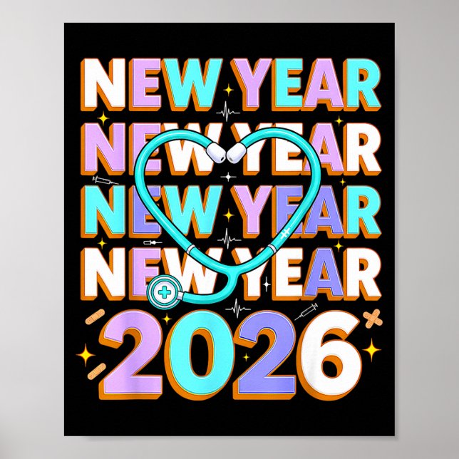 Happy New Year 2026 Coquette Bows New Years Nurse  Poster (Front)
