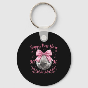 Happy New Year 2026 Coquette Nk Bow Disco Ball Wom Keychain