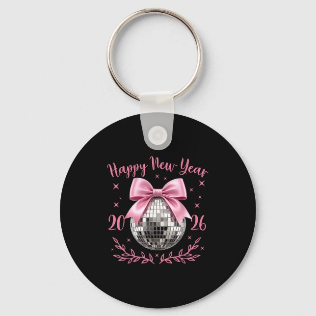 Happy New Year 2026 Coquette Nk Bow Disco Ball Wom Keychain (Front)