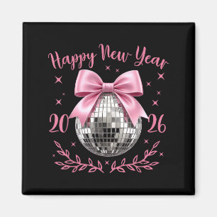Happy New Year 2026 Coquette Nk Bow Disco Ball Wom Magnet