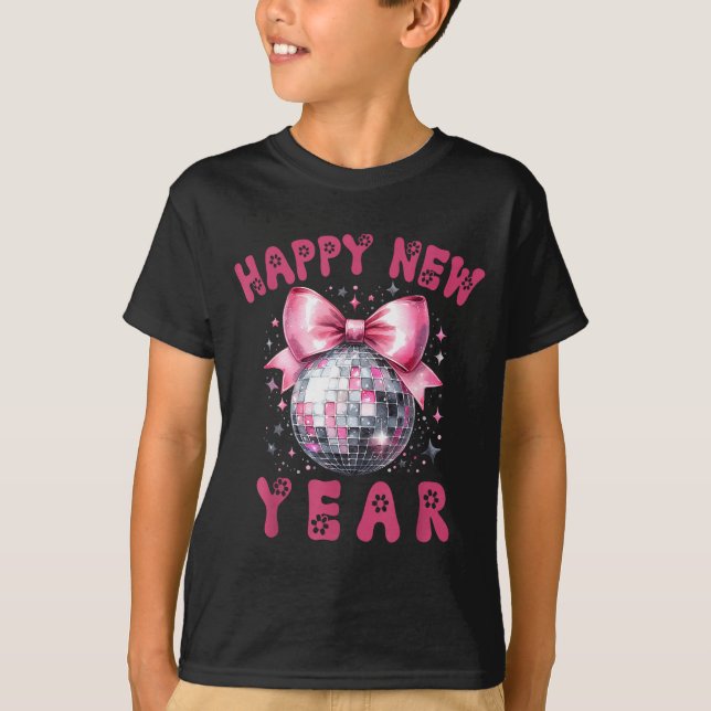 Happy New Year 2026 Coquette Nk Bow Disco Ball Wom T-Shirt (Front)
