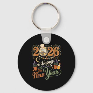 Happy New Year 2026 Cottagecore Disco Mushroom Nat Keychain