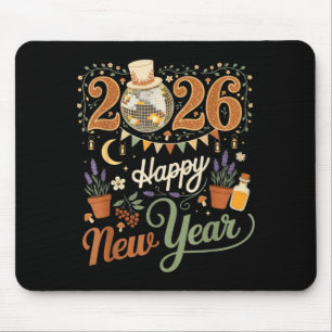 Happy New Year 2026 Cottagecore Disco Mushroom Nat Mouse Pad