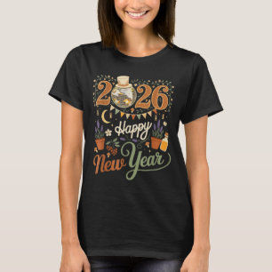 Happy New Year 2026 Cottagecore Disco Mushroom Nat T-Shirt