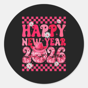 Happy New Year 2026 Cowgirl Cowboy Disco Ball Girl Classic Round Sticker