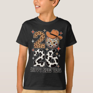 Happy New Year 2026 Cowgirl Disco Ball Western Leo T-Shirt