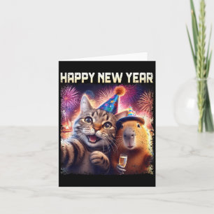 Happy New Year 2026 Cute Cat Capybara Party Art  Card