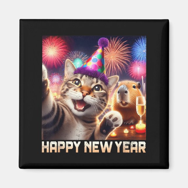 Happy New Year 2026 Cute Cat Capybara Party Art  Magnet (Front)