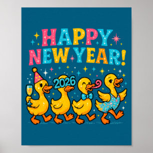 Happy New Year 2026 Cute Duck Party Gift Long Slee Poster