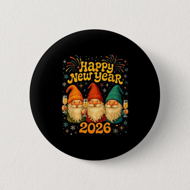 Happy New Year 2026 Cute Gnome Party Gift  Button (Front)