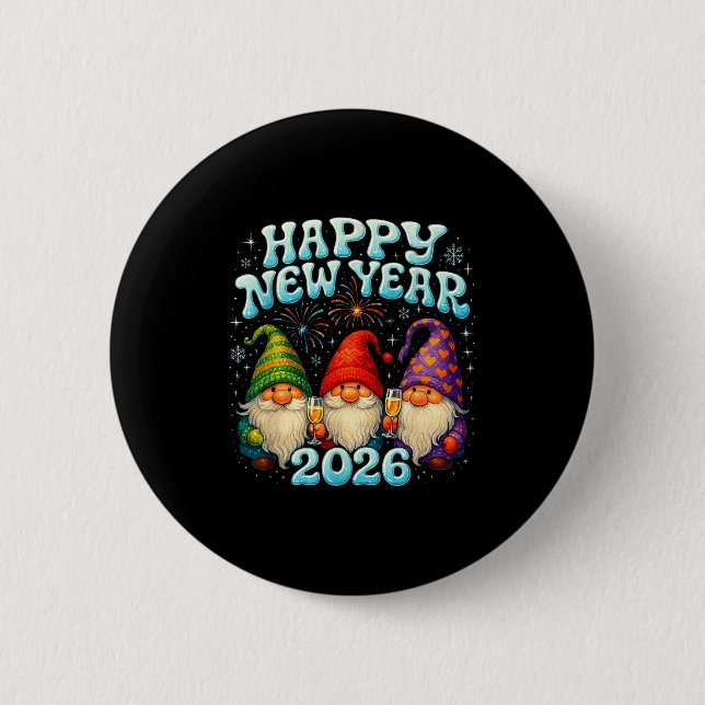 Happy New Year 2026 Cute Gnome Party Gift  Button (Front)