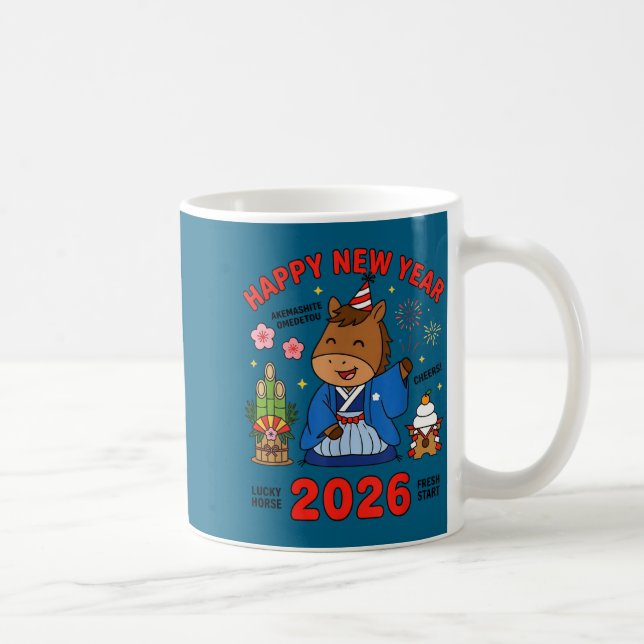 Happy New Year 2026 Cute Horse Japanese Celebratio Coffee Mug (Right)