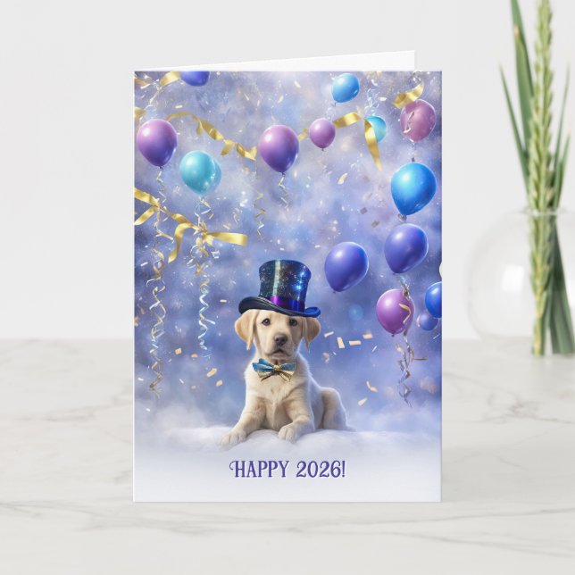 Happy New Year 2026 Cute Yellow Labrador Retriever Card (Front)