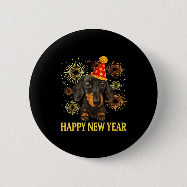 Happy New Year 2026 Dachshund Fireworks New Years  Button (Front)