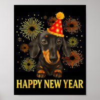 Happy New Year 2026 Dachshund Fireworks New Years 