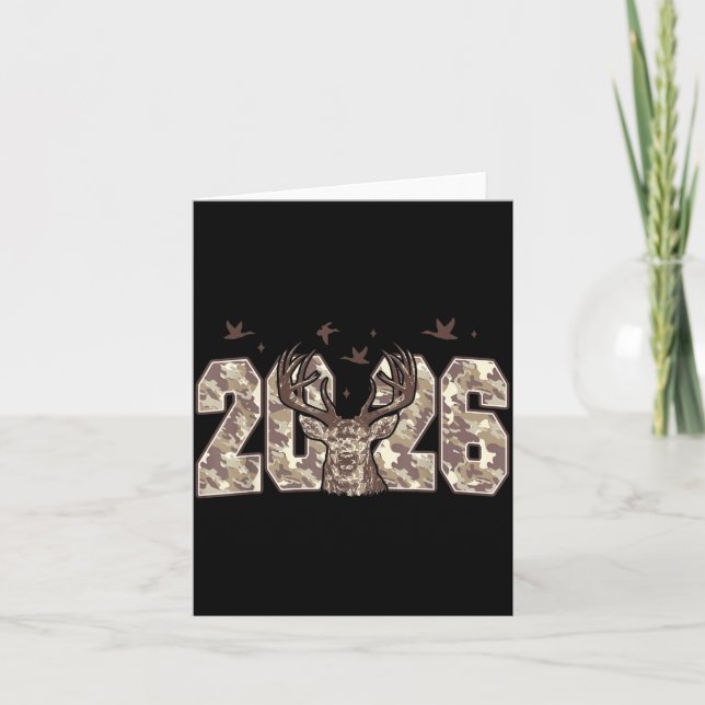 Happy New Year 2026 Deer Buck Hunting Camo Camoufl Card (Front)