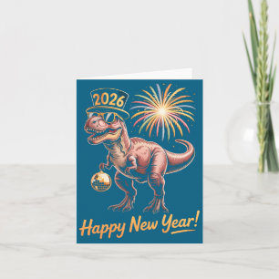 Happy New Year 2026 Dinosaur Funny Dino Tee For Ad Card