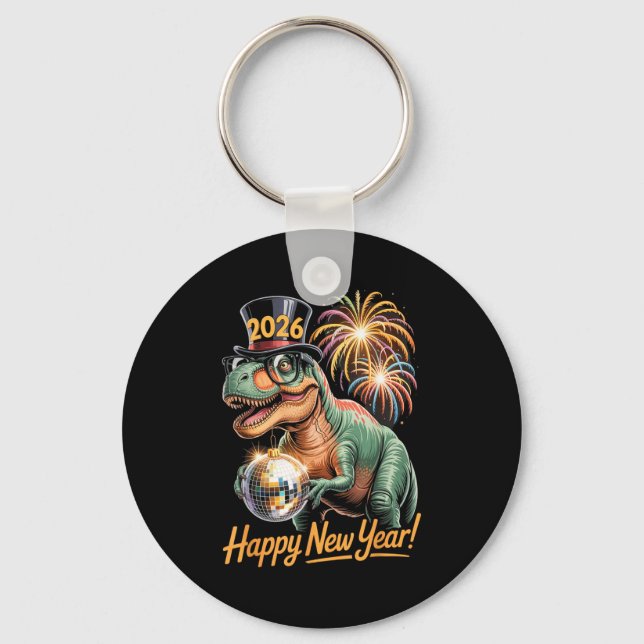 Happy New Year 2026 Dinosaur Funny T-rex Tee For K Keychain (Front)