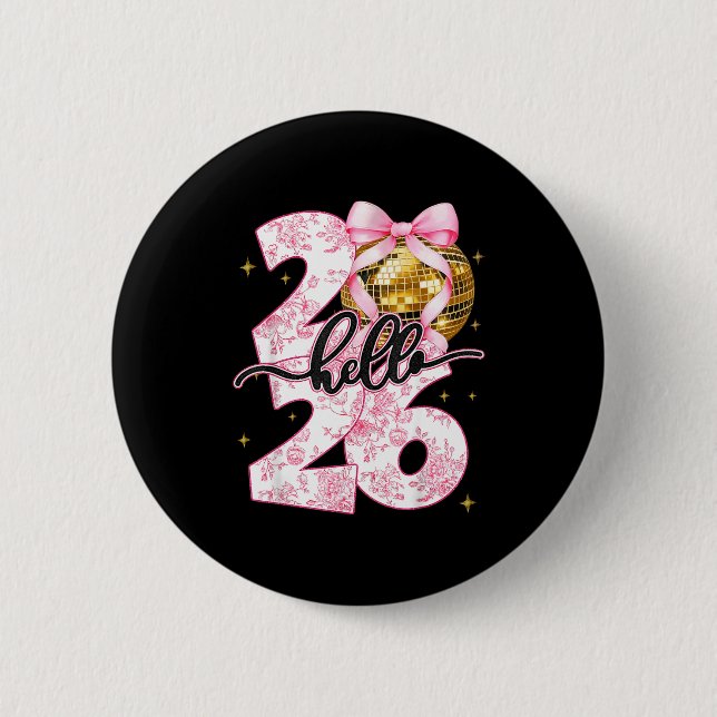 Happy New Year 2026 Disco Ball Bow New Year's Eve  Button (Front)