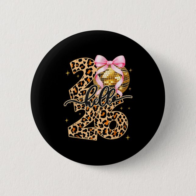 Happy New Year 2026 Disco Ball Bow New Year's Eve  Button (Front)